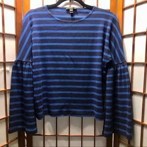 J. Crew Blue Striped Bell Sleeve Crop Shirt XS